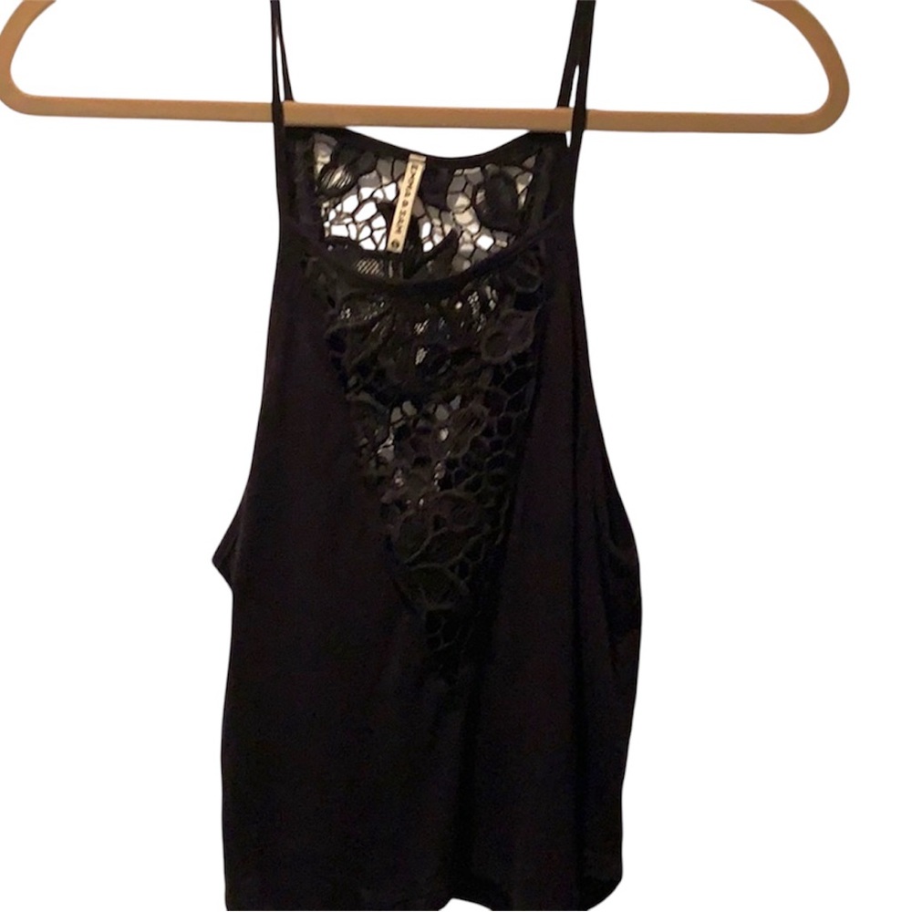 LF Black Tank with Embroidered Lace